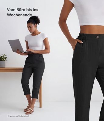 Capri-Hose mit hohem Bund und Seitentaschen - leinenähnliches Material