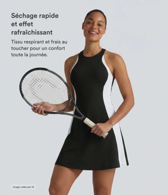 Robe de tennis courte 2-en-1 SoftlyZero™ Airy effet frais InstantCool avec brassière intégrée, color block et poches, accès facile Easy Peasy, protection solaire UPF50+ Robe de tennis courte 2-en-1 SoftlyZero™ Airy effet frais InstantCool avec brassière intégrée, color block et poches, accès facile Easy Peasy, protection solaire UPF50+