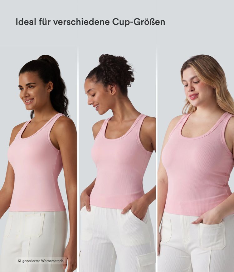 Tanktop aus geripptem Strick mit U-Ausschnitt und integriertem BH - B-E Cups Tanktop aus geripptem Strick mit U-Ausschnitt und integriertem BH - B-E Cups