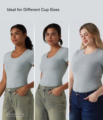 Halara Cotton Jersey Scoop Neck Short Sleeve Built-in Bra Casual T-Shirt B-DD Cups Halara Cotton Jersey Scoop Neck Short Sleeve Built-in Bra Casual T-Shirt B-DD Cups