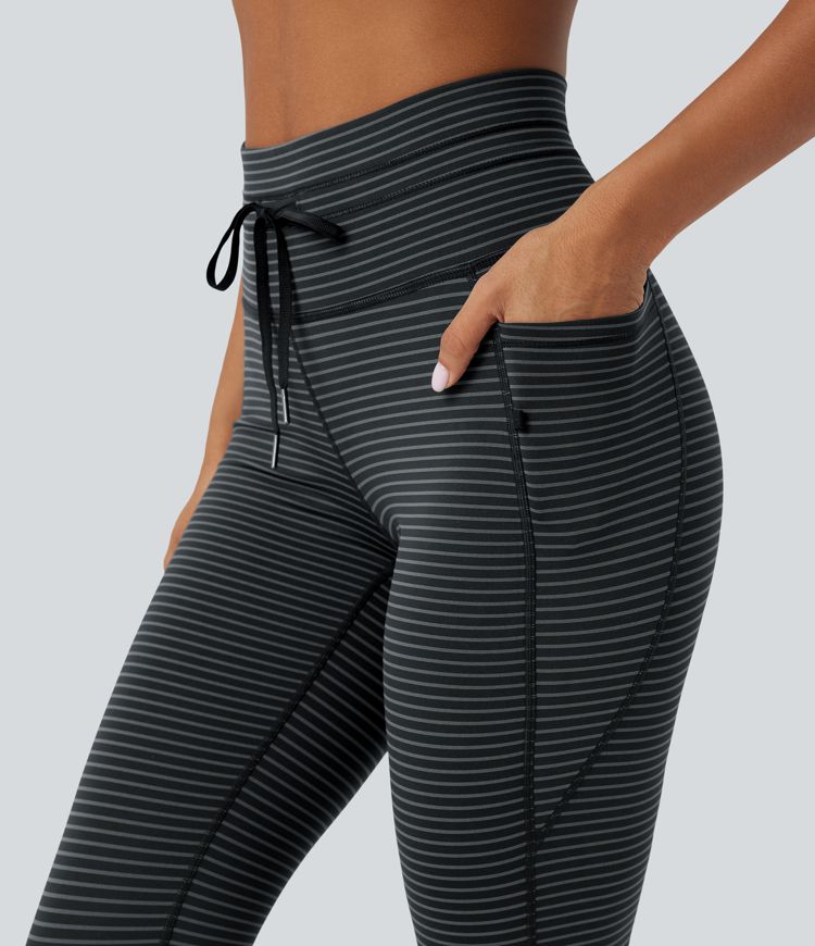 High Waisted Drawstring Striped Yoga Leggings with Pockets High Waisted Drawstring Striped Yoga Leggings with Pockets