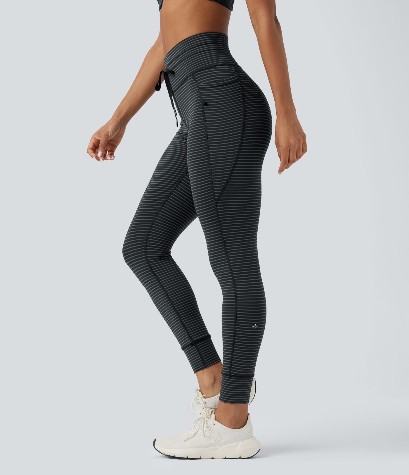 High Waisted Drawstring Striped Yoga Leggings with Pockets High Waisted Drawstring Striped Yoga Leggings with Pockets