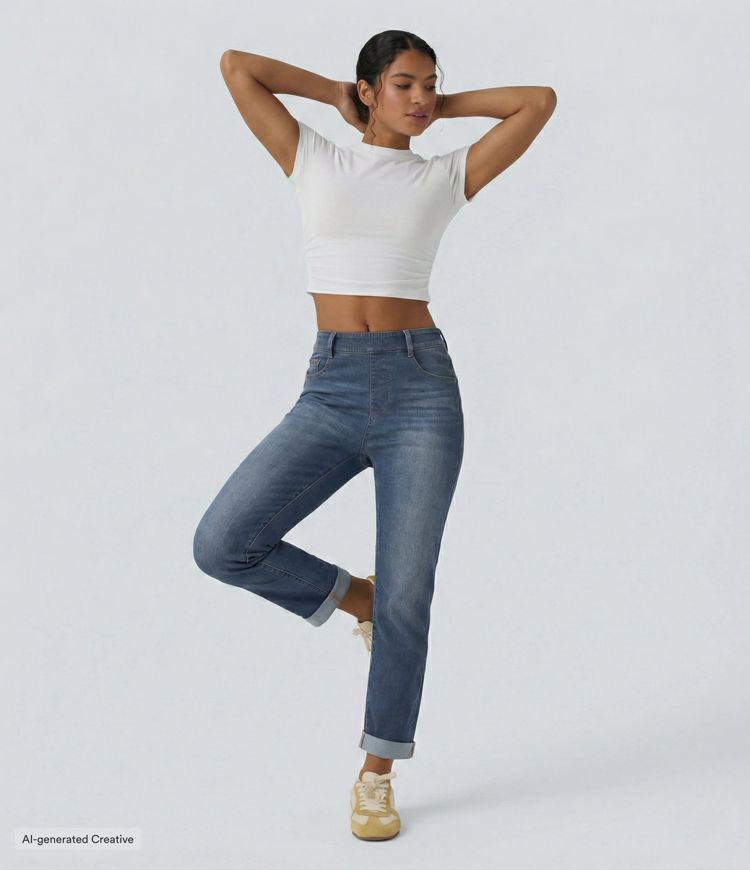 Halara Flex™ High Waisted Rolled Hem Casaul Slim Jeans with Pockets