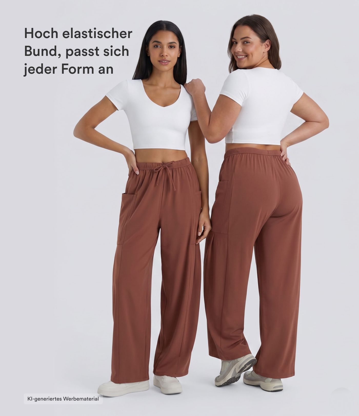Palazzo Flowy Hose mit weitem Bein, mittelhohem elastischem Bund, Kordelzug und Seitentaschen