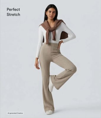 Ribbed High Waisted Tummy Control Casual Flare Pants Ribbed High Waisted Tummy Control Casual Flare Pants