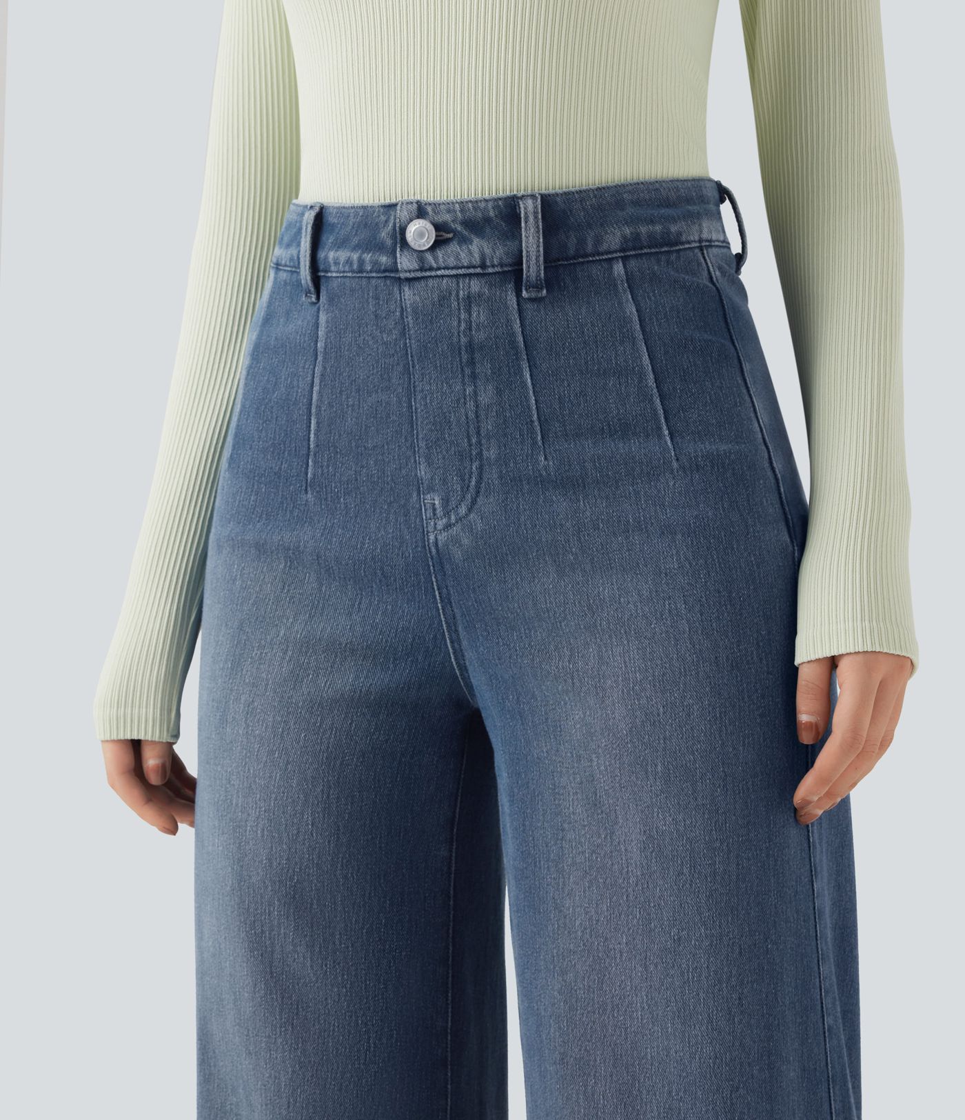 Halara Flex™ - Lässige Jeans mit mittelhohem Bund, Gesäßtaschen, Bauchkontrolle und weitem Bein Halara Flex™ - Lässige Jeans mit mittelhohem Bund, Gesäßtaschen, Bauchkontrolle und weitem Bein