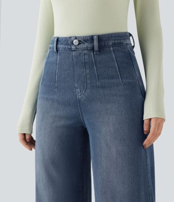 Halara Flex™ - Lässige Jeans mit mittelhohem Bund, Gesäßtaschen, Bauchkontrolle und weitem Bein Halara Flex™ - Lässige Jeans mit mittelhohem Bund, Gesäßtaschen, Bauchkontrolle und weitem Bein
