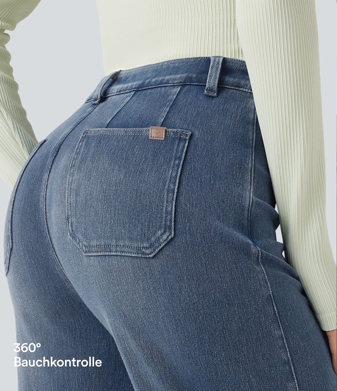 Halara Flex™ - Lässige Jeans mit mittelhohem Bund, Gesäßtaschen, Bauchkontrolle und weitem Bein Halara Flex™ - Lässige Jeans mit mittelhohem Bund, Gesäßtaschen, Bauchkontrolle und weitem Bein