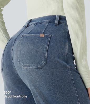 Halara Flex™ - Lässige Jeans mit mittelhohem Bund, Gesäßtaschen, Bauchkontrolle und weitem Bein Halara Flex™ - Lässige Jeans mit mittelhohem Bund, Gesäßtaschen, Bauchkontrolle und weitem Bein