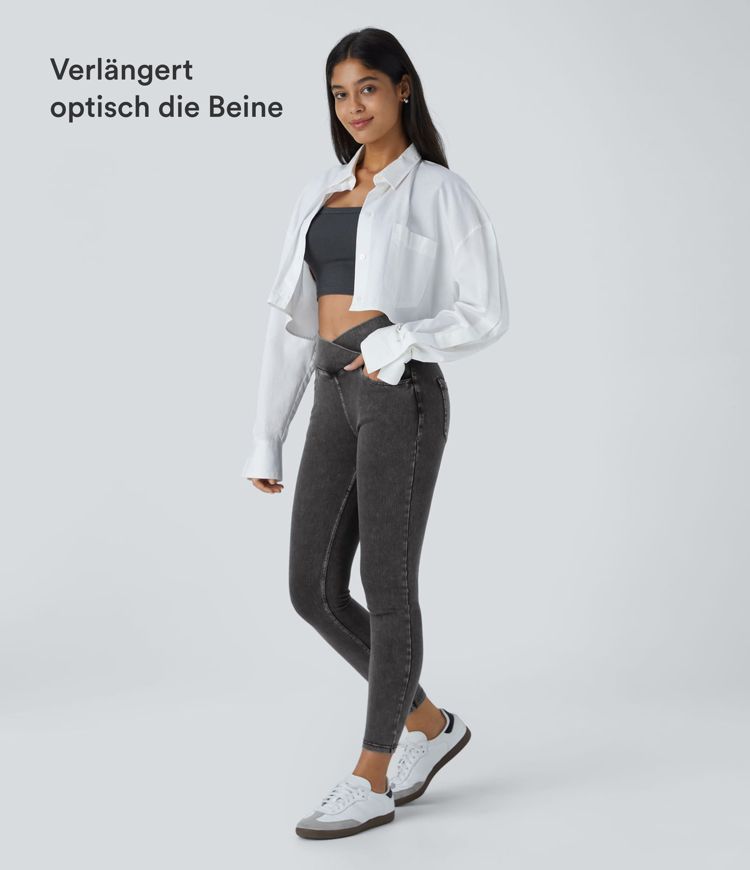 Halara Flex™ Arbeitsleggings aus elastischem Strick-Denim mit hohem Bund und mehreren Taschen Halara Flex™ Arbeitsleggings aus elastischem Strick-Denim mit hohem Bund und mehreren Taschen