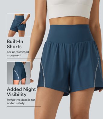 SoftlyZero™ Airy Reflective High Waisted 2-in-1 Cool Touch Yoga Shorts 5'' with Pockets SoftlyZero™ Airy Reflective High Waisted 2-in-1 Cool Touch Yoga Shorts 5'' with Pockets