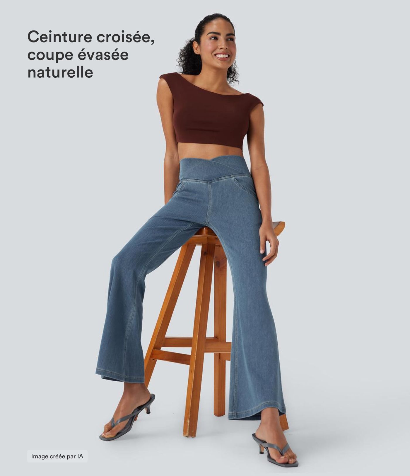 Halara Flex™ - Jean Ultra Evasé Tricot Extensible Lavé Poches Croisées Taille Haute Halara Flex™ - Jean Ultra Evasé Tricot Extensible Lavé Poches Croisées Taille Haute