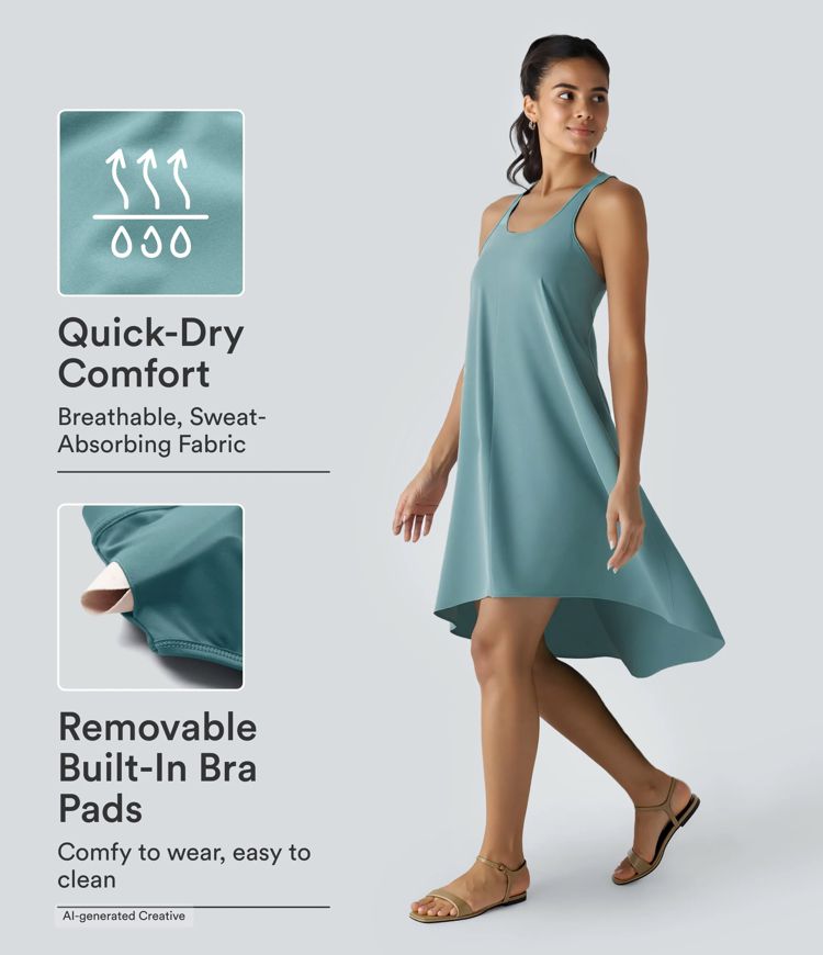 Vestido Breezeful™ secado rápido media pierna fluido alto bajo bolsillo lateral espalda cruzada Vestido Breezeful™ secado rápido media pierna fluido alto bajo bolsillo lateral espalda cruzada