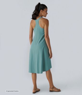 Breezeful™ RacerPocket High Low Flowy Midi Quick Dry Casual Dress