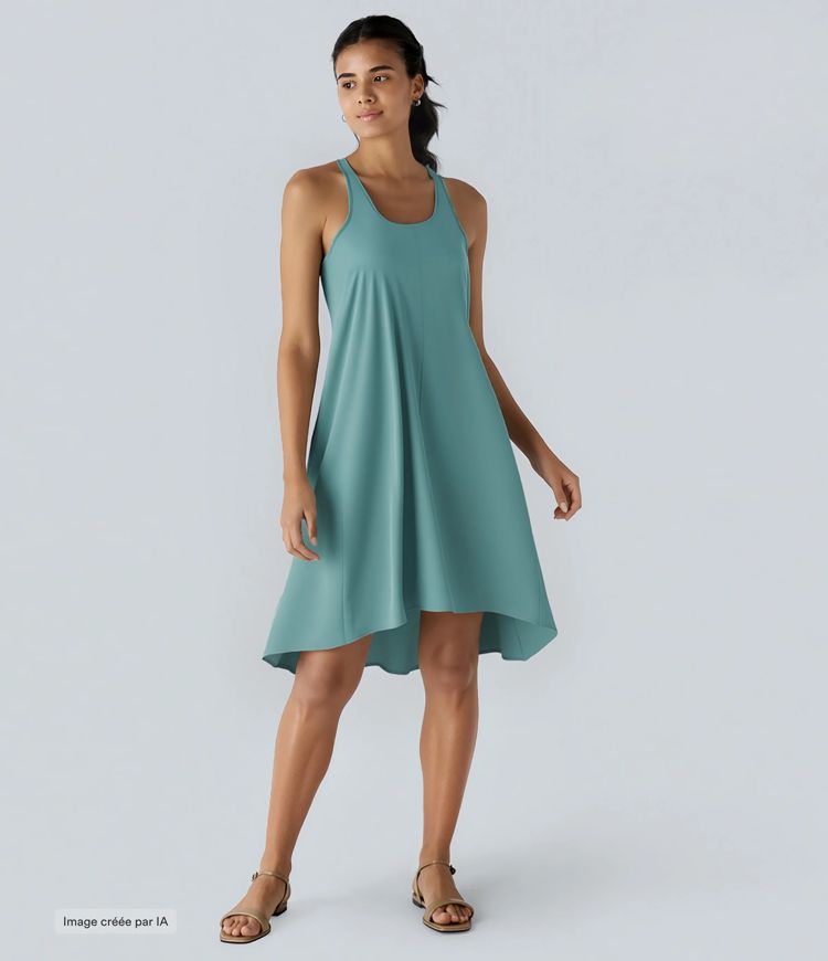Breezeful™ Rugvrije Racerback Jurk met Zijzak, Hoog-Laag Model, Luchtig, Snel Droog, Casual Breezeful™ Rugvrije Racerback Jurk met Zijzak, Hoog-Laag Model, Luchtig, Snel Droog, Casual