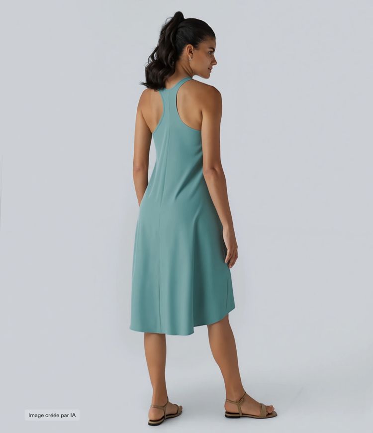 Breezeful™ Rugvrije Racerback Jurk met Zijzak, Hoog-Laag Model, Luchtig, Snel Droog, Casual Breezeful™ Rugvrije Racerback Jurk met Zijzak, Hoog-Laag Model, Luchtig, Snel Droog, Casual
