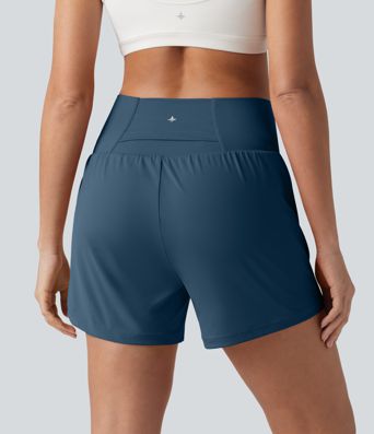 SoftlyZero™ Airy Crossover High Waisted 2-in-1 Cool Touch Yoga Shorts 5'' with Pockets