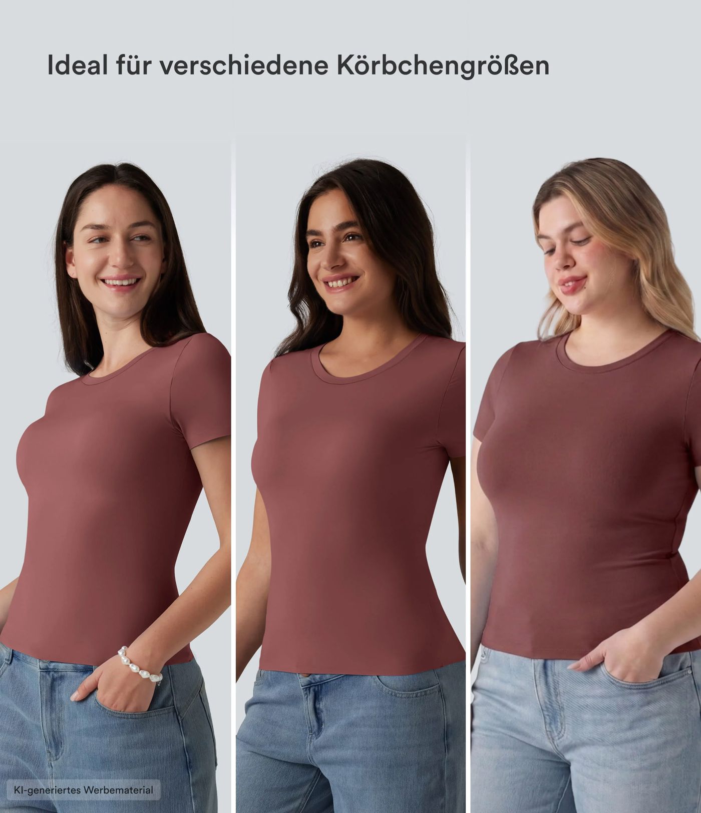 Lässiges T-Shirt mit Rundhalsausschnitt, kurzen Ärmeln und integriertem BH - B-DD Cups Lässiges T-Shirt mit Rundhalsausschnitt, kurzen Ärmeln und integriertem BH - B-DD Cups