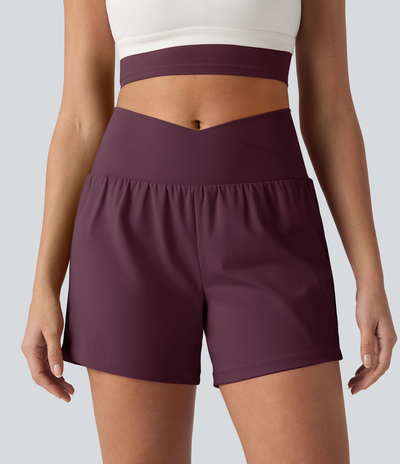 SoftlyZero™ Airy Crossover High Waisted 2-in-1 Cool Touch Yoga Shorts 5'' with Pockets SoftlyZero™ Airy Crossover High Waisted 2-in-1 Cool Touch Yoga Shorts 5'' with Pockets