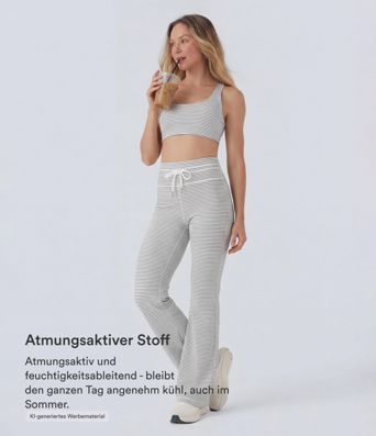 Yoga-Schlaghose mit hohem Bund, Kordelzug und Streifen Yoga-Schlaghose mit hohem Bund, Kordelzug und Streifen