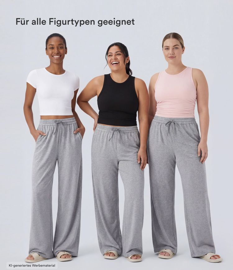 Freizeithose mit hohem Bund, Kordelzug, Seitentaschen und weitem Bein