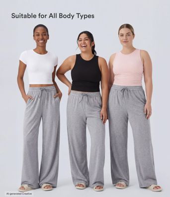 High Waisted Drawstring Pocket Wide Leg Casual Trousers High Waisted Drawstring Pocket Wide Leg Casual Trousers
