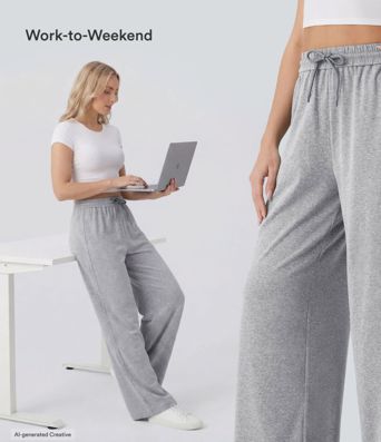 High Waisted Drawstring Pocket Wide Leg Casual Trousers High Waisted Drawstring Pocket Wide Leg Casual Trousers