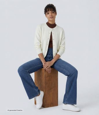 Halara Flex™ High Waisted Pockets Washed Casual Bootcut Jeans Halara Flex™ High Waisted Pockets Washed Casual Bootcut Jeans