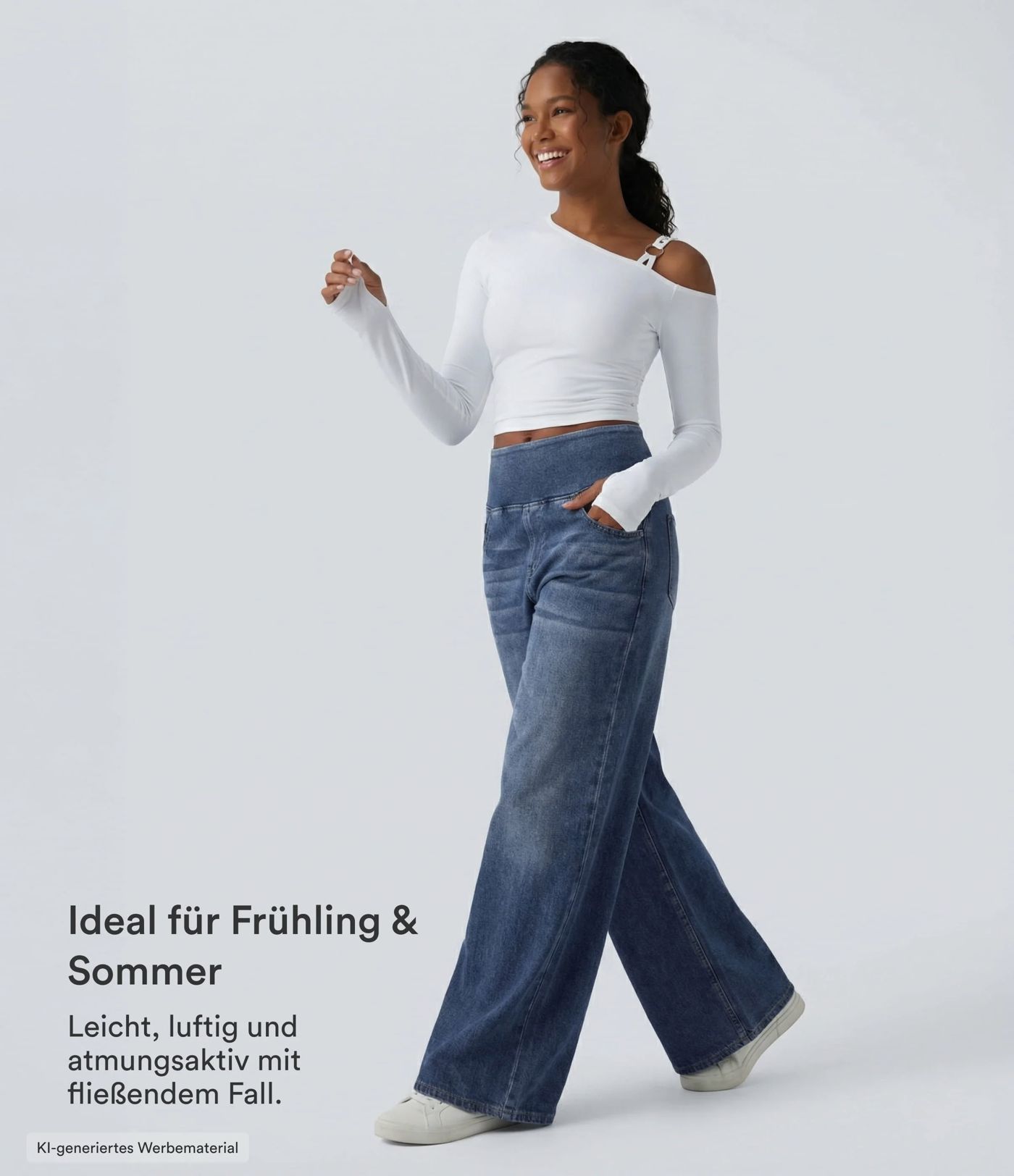 Halara Flex™ - Lässige, gewaschene Baggy-Jeans aus drapiertem Lyocell mit mittelhohem Bund, mehreren Taschen und weitem Bein