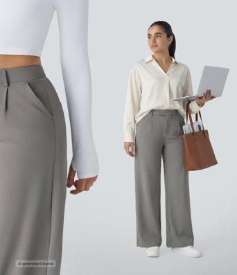 Halara Flex™ DayStretch High Waisted Pocket Straight Leg Work Pants Halara Flex™ DayStretch High Waisted Pocket Straight Leg Work Pants