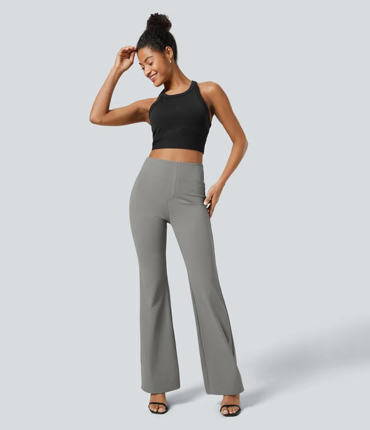 Putty Gray Halara Flex™ High Waisted Back Side Pocket Slight Flare Work Pants / 2