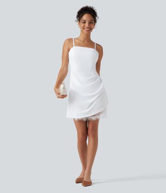 Robe nuisette mini avec brassière intégrée et dentelle contrastante en SoftlyZero™ Airy à toucher frais - UPF50+
