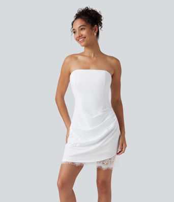 Robe nuisette mini avec brassière intégrée et dentelle contrastante en SoftlyZero™ Airy à toucher frais - UPF50+