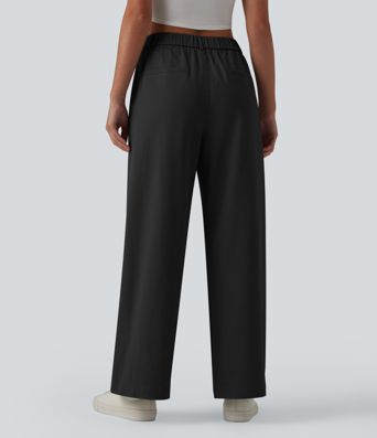 High Waisted Straight Leg Work Chino Cotton Pants with Pockets