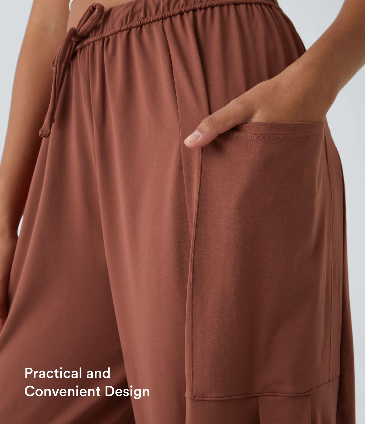 Mid Rise Elastic Waistband Drawstring Side Pocket Palazzo Flowy Wide Leg Casual Trousers Mid Rise Elastic Waistband Drawstring Side Pocket Palazzo Flowy Wide Leg Casual Trousers
