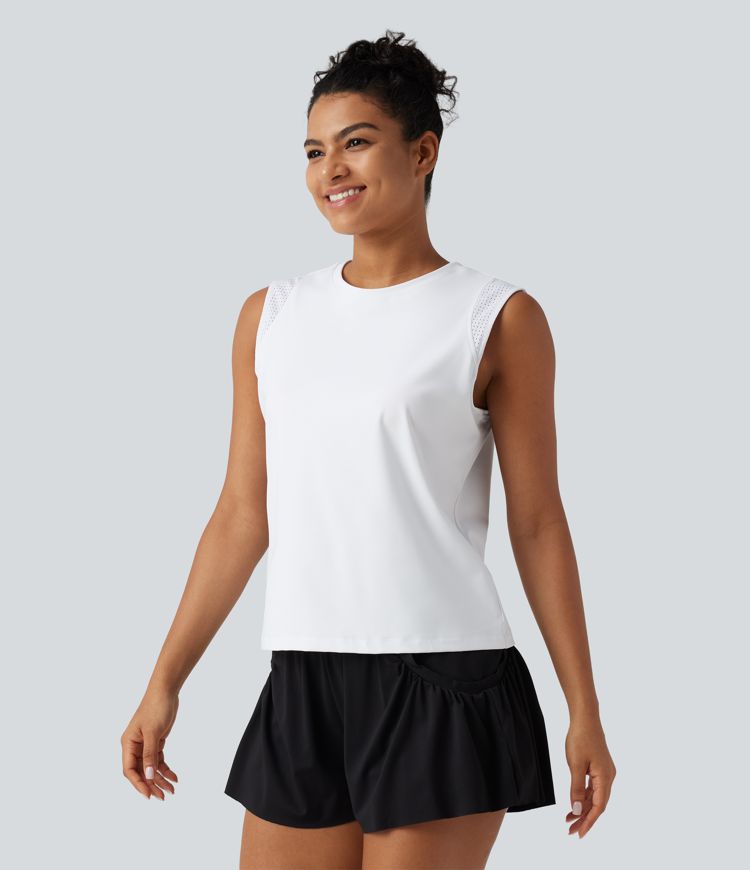 SoftlyZero™ Airy Round Neck Contrast Breathable Mesh Cool Touch Running Tank Top-UPF50+ SoftlyZero™ Airy Round Neck Contrast Breathable Mesh Cool Touch Running Tank Top-UPF50+