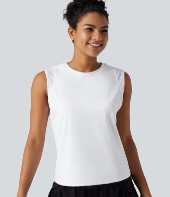 SoftlyZero™ Airy Round Neck Contrast Breathable Mesh Cool Touch Running Tank Top-UPF50+ SoftlyZero™ Airy Round Neck Contrast Breathable Mesh Cool Touch Running Tank Top-UPF50+