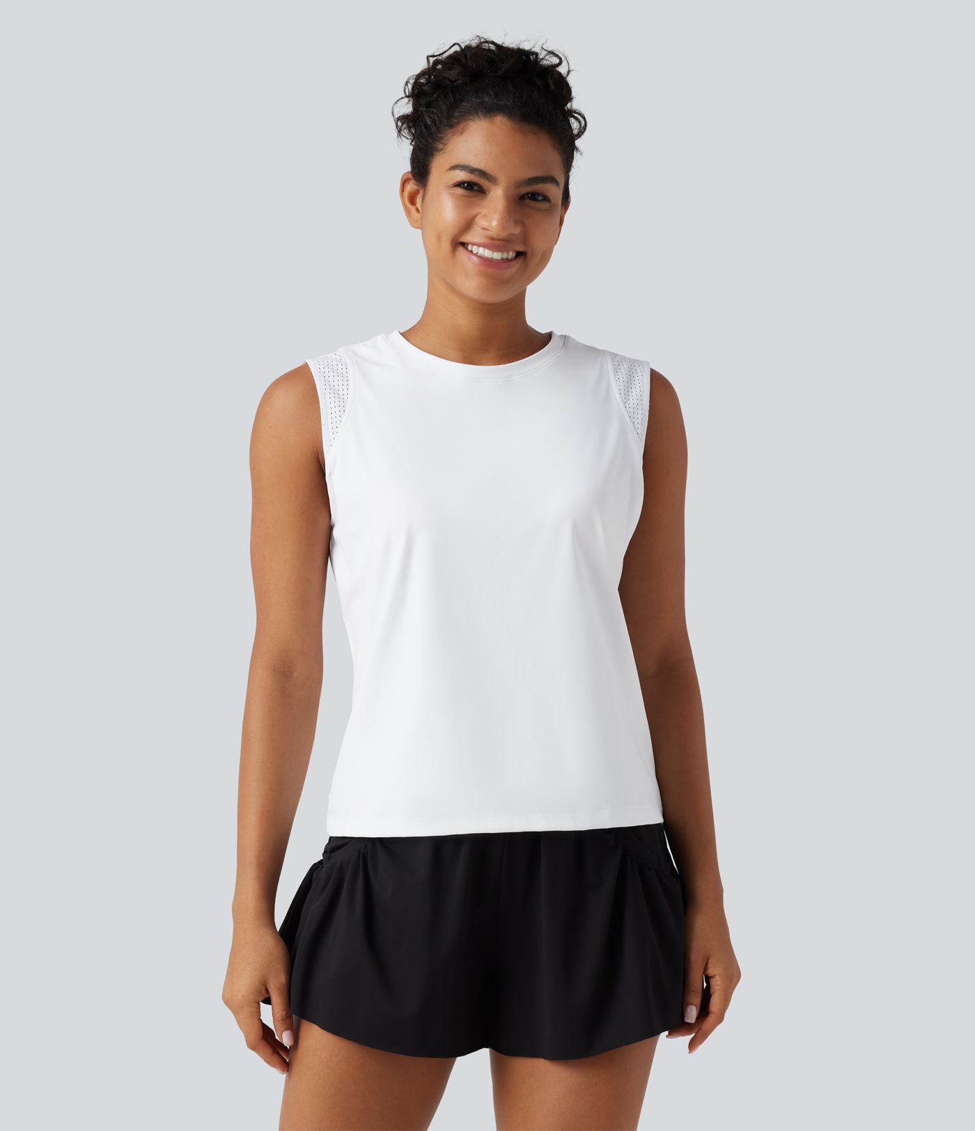 SoftlyZero™ Airy Round Neck Contrast Breathable Mesh Cool Touch Running Tank Top-UPF50+ SoftlyZero™ Airy Round Neck Contrast Breathable Mesh Cool Touch Running Tank Top-UPF50+