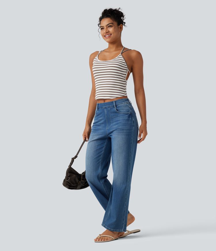 Lässiges Tanktop mit U-Ausschnitt, integriertem BH und Streifenmuster
