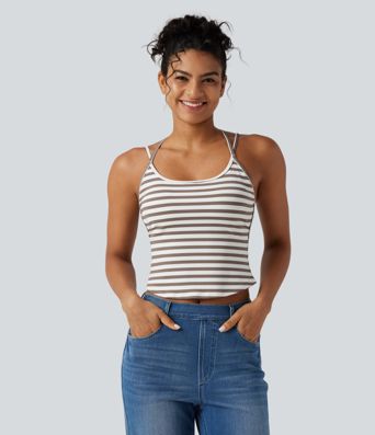 Lässiges Tanktop mit U-Ausschnitt, integriertem BH und Streifenmuster