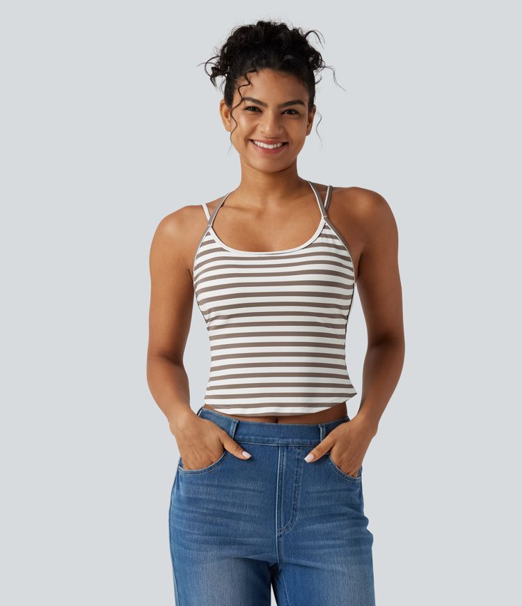 Lässiges Tanktop mit U-Ausschnitt, integriertem BH und Streifenmuster