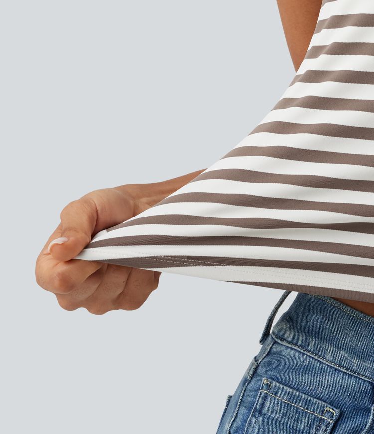 Lässiges Tanktop mit U-Ausschnitt, integriertem BH und Streifenmuster