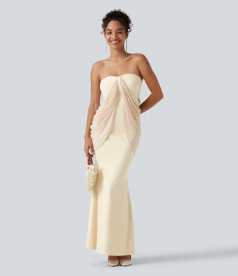 SoftlyZero™ Plush Tube Built-in Bra Contrast Mesh Mermaid Maxi Dress SoftlyZero™ Plush Tube Built-in Bra Contrast Mesh Mermaid Maxi Dress