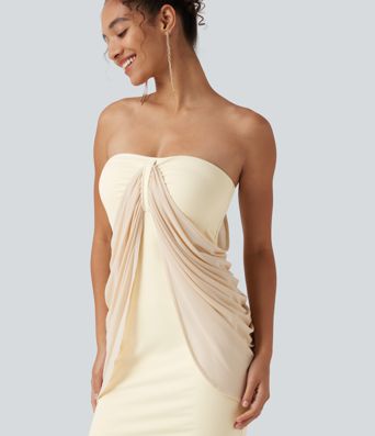 SoftlyZero™ Plush Tube Built-in Bra Contrast Mesh Mermaid Maxi Dress SoftlyZero™ Plush Tube Built-in Bra Contrast Mesh Mermaid Maxi Dress