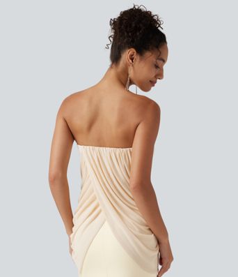 SoftlyZero™ Plush Tube Built-in Bra Contrast Mesh Mermaid Maxi Dress SoftlyZero™ Plush Tube Built-in Bra Contrast Mesh Mermaid Maxi Dress