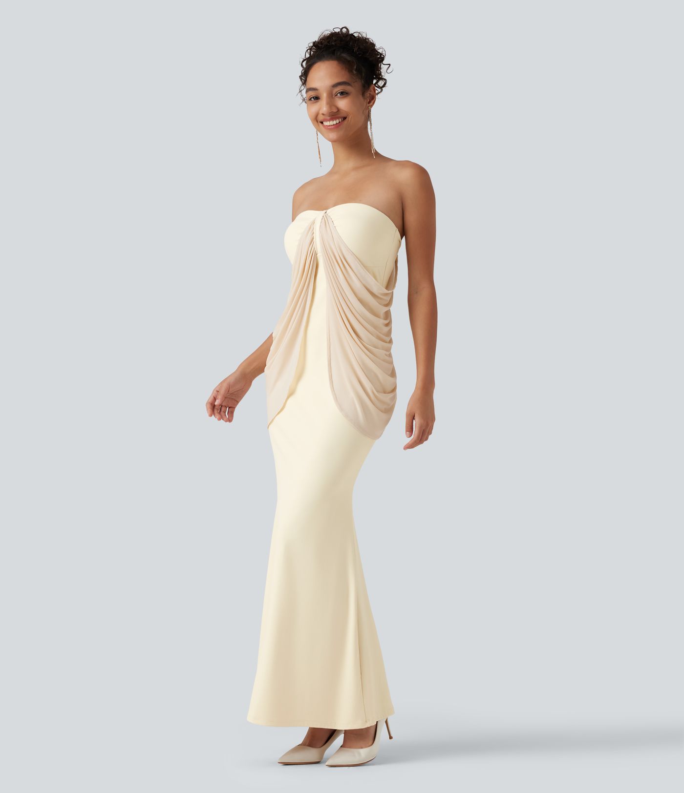SoftlyZero™ Plush Tube Built-in Bra Contrast Mesh Mermaid Maxi Dress SoftlyZero™ Plush Tube Built-in Bra Contrast Mesh Mermaid Maxi Dress