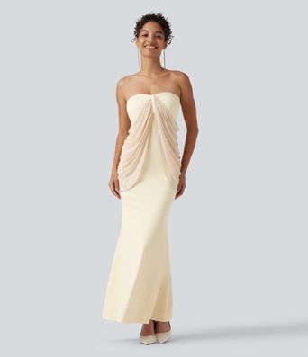 SoftlyZero™ Plush Tube Built-in Bra Contrast Mesh Mermaid Maxi Dress SoftlyZero™ Plush Tube Built-in Bra Contrast Mesh Mermaid Maxi Dress
