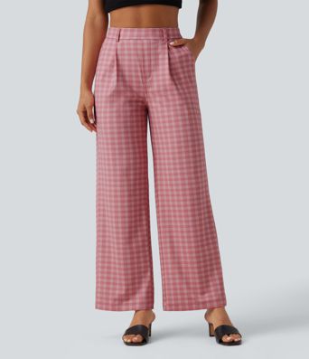 Halara Flex™ High Waisted Straight Leg Plaid Work Pants with Pockets