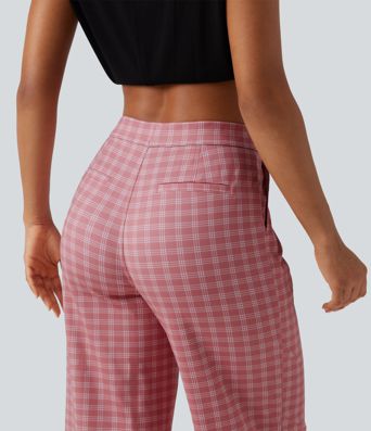 Halara Flex™ High Waisted Straight Leg Plaid Work Pants with Pockets