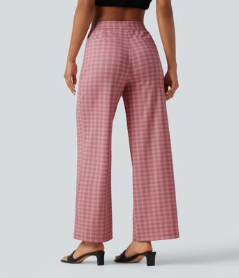 Halara Flex™ High Waisted Straight Leg Plaid Work Pants with Pockets